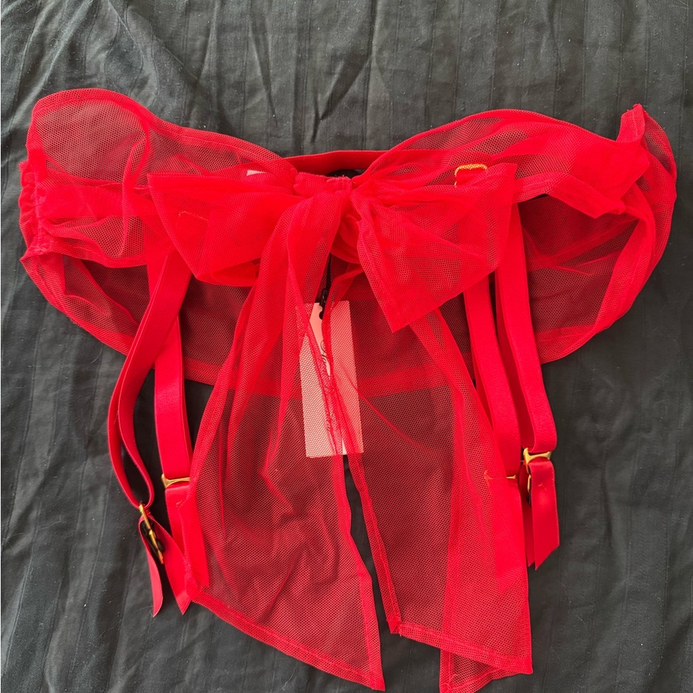 Agent Provocateur Red Sheer Bow Suspender
